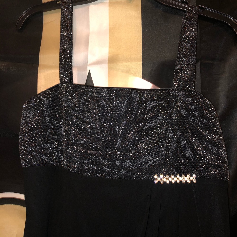 Tea length dress/rhinestone accent pin dress